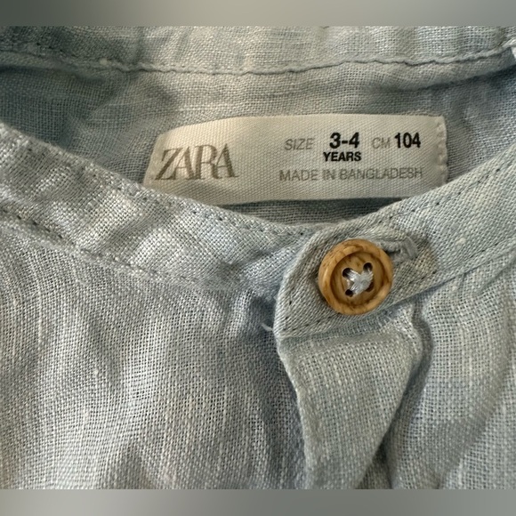 Zara Boys Light Blue Linen Button-Up Shirt 3-4 Years Long Sleeve - Picture 4 of 5